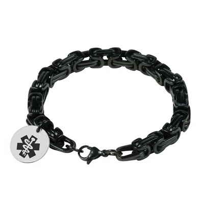 Herren Medizinisches Notfall Armband Id Schwarz Kette für Personalisiert Boys UK - Bild 1 von 4