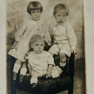 Vintage 1917 - 1930 Real Photo Postcard RPPC Portrait of Children Boys Girl - Picture 1 of 4