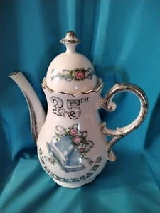 Tea Pot For 25th Silver Anniversary, 8" tall, from Japan - Picture 1 of 7