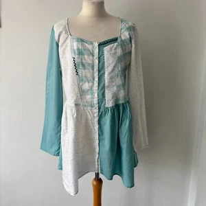 Joe Browns White Mint Green Pure Cotton Button Up Tunic Shirt Size 14 VGC - Picture 1 of 13