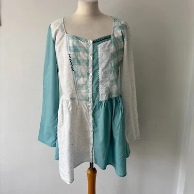 Joe Browns White Mint Green Pure Cotton Button Up Tunic Shirt Size 14 VGC - Image 1 of 4