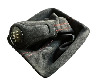 PARA SEAT IBIZA 6L 02-08 CUERO PALANCA DE CAMBIOS 6 BANDAS ALCANTARA BOLSA DE CAMBIOS COSTURA ROJA - Imagen 1 de 3