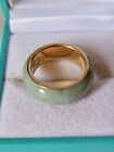 14k Yellow Gold  GreenJade Band Ring QVC Gems of the Orient size 5.75