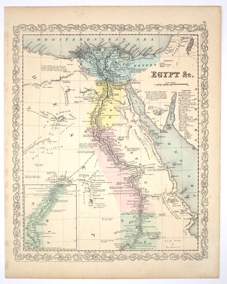 1857 年埃及-非洲地图原版手工彩色石版画 Desilver Atlas 古董 — 第 1/1 张图片