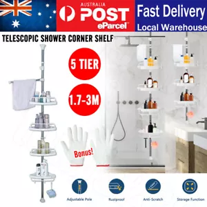 5 Tier Telescopic Shower Corner Shelf Caddy Hold Bathroom Organiser Storage Rack - Picture 1 of 12
