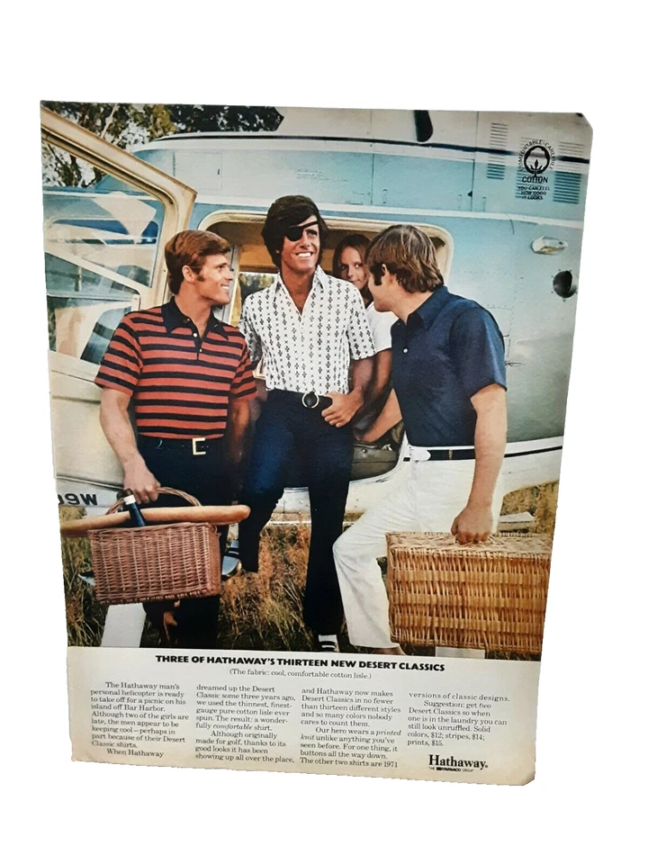 Hathaway Desert 1971 ropa clásica para hombre anuncio impreso original Foto 1 de 1