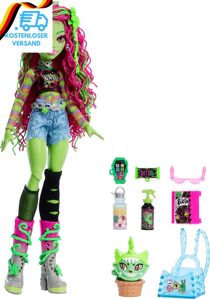 BESUCHE DEN MONSTER HIGH-STORE Monster High Venus Mcflytrap-Puppe Mit Pflanzenmonstertier Katze Chewlian Und Zu