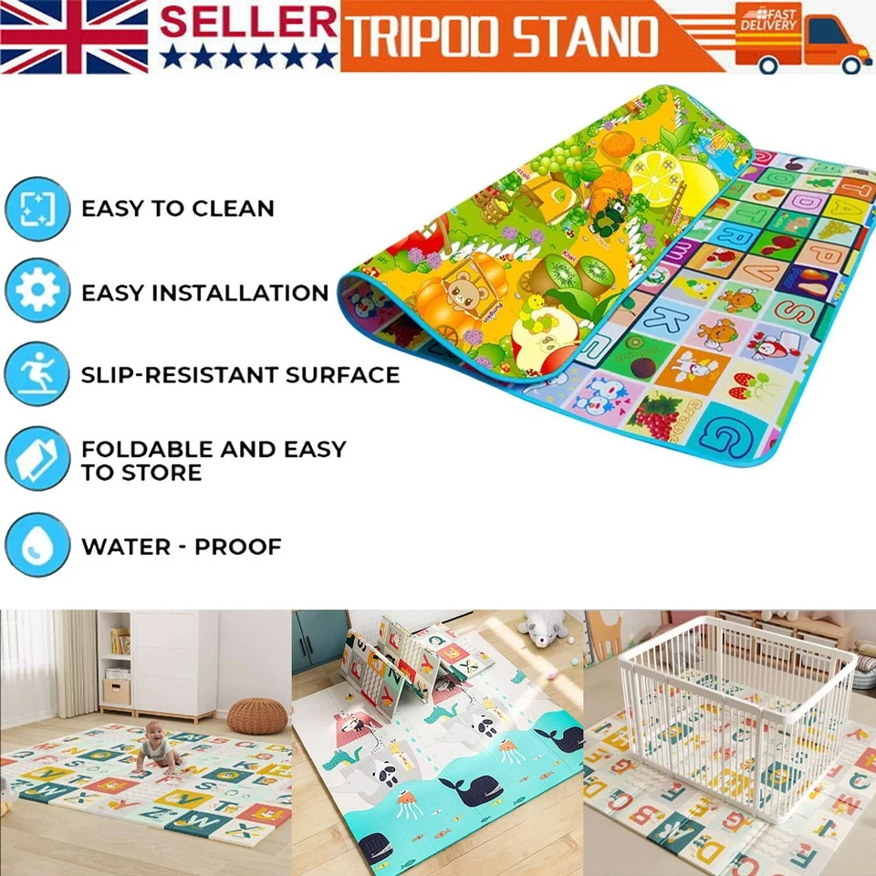 Baby Play Mat Double-Sided, Reversible Foam Soft Crawling Mat for Bedroom - Image 1 of 4