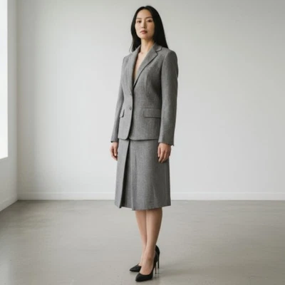 Vintage 60s Evan Picone Gray Skirt Suit Sz 8 Wool Blend Old Money Preppy Office - Image 1 of 4