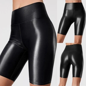 Womens Shorts Hot Pants Ladies Wet Look Faux Leather Gym Clubwear Sexy - Picture 1 of 27