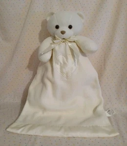 Vintage Dakin Cream Baby Teddy Bear Heart Plush Lovey Satin Trim Bernhardt Lovie - Picture 1 of 10