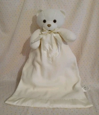 Vintage Dakin Cream Baby Teddy Bear Heart Plush Lovey Satin Trim Bernhardt Lovie - Image 1 of 4