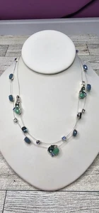 Nine West Doppelstrang Blau Grün Klar Strass Station Illusion Halskette - Bild 1 von 5
