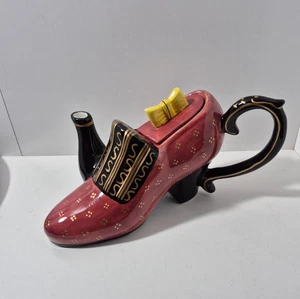 Zapato Tacón Alto Cerámica Tetera Productos Ubique Granate Negro y Dorado Patrón "S" - Imagen 1 de 17