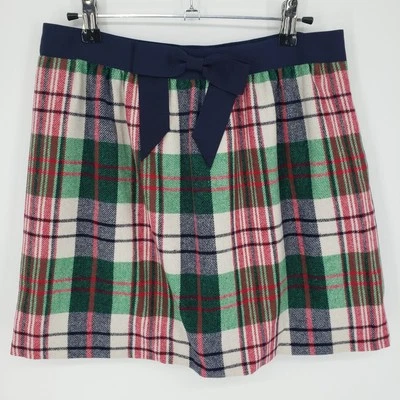 Vineyard Vines Tartan Plaid Bow Mini Skirt 6 Wool Blend Flare Holiday Green Red - Image 1 of 4