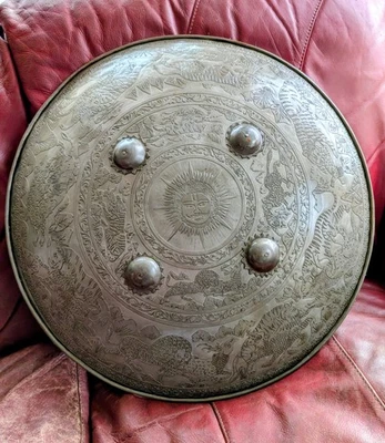 ANTIGUO ESCUDO DHAL INDIO MAGNATE MOGOL ISLÁMICO, Rajasthani Rajput Foto 1 de 4