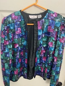 Vintage Laurence Kazar Damen Seide Pailletten Jacke XL - Bild 1 von 6