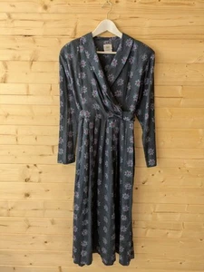 Vintage 90's Laura Ashley Made in UK Floral Wrap Collared Belted Midi Dress Uk16 - Picture 1 of 9