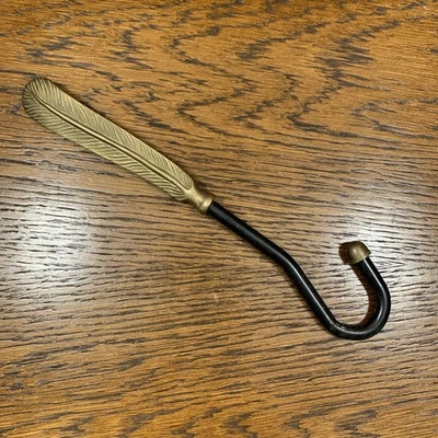 Vintage Brass & Black Feather Boot Puller GUC Old World Cottagecore Renfair - Image 1 of 4