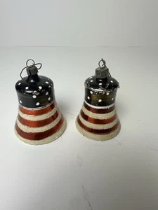 Ancien drapeau patriotique 1945 & 1949 ornements cloche en verre mercurisé avec clapet - Photo 1/6