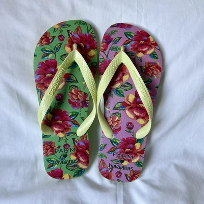 Chanclas Havaianas Farm Rio Collab Flor de Ceu en Rosa Verde Talla 9/10 W EE. UU. Foto 1 de 4
