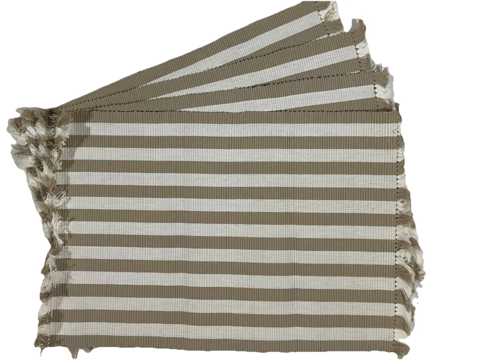Pottery Barn Woven Placemats set of 4 Tan Natural Versatile Fringe Rectangle - Image 1 of 4