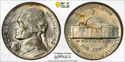 1942 P PCGS MS66 - Silver Jefferson Nickel US 5c Coin #56192A - Image 1 of 4