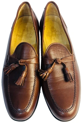 Mocassim vintage Paul Stuart Bourbon marrom couro de bezerro borla 12 B feito na Itália - Imagem 1 de 4