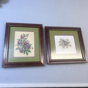 Set Of 2 Framed Floral Artwork 9x11 & 11x11 Brown Wood Frames - Picture 1 of 10