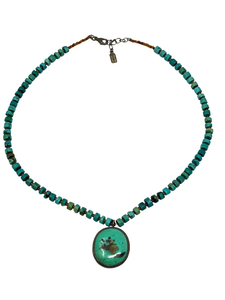 Collar con cuentas de plata esterlina y turquesa Peyote Bird, 16" - suroeste, 925 Foto 1 de 4