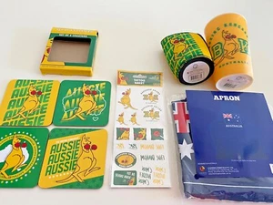 ALL NEW AUSTRALIA THEMED FUN GIFT SET OF 5  INCLUDES CUP COASTERS HOLDER APRON - Picture 1 of 7