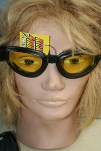 NOMAD FOLDING MOTORCYCLE GOGGLES BLACK FRAMES YELLOW LENS - Picture 1 of 6