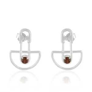 Pin Designer Sterling Silver Garnet Gemstone Stud Earrings Handmade Jewelry - Picture 1 of 3
