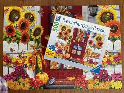 Rompecabezas Ravensburger Gran Formato 500 Piezas Otoño Pájaros Girasoles Flores Foto 1 de 4