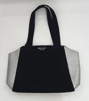 Bolso de Mano para Mujer Jimmy Choo Perfumes Negro Terciopelo Metálico Plateado Brillo Borde Foto 1 de 4