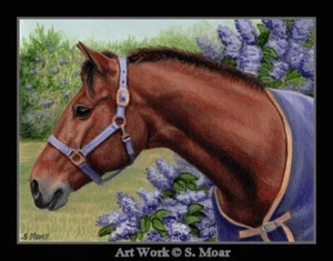 Kastanie Pferdehalfter Flieder Blumen ACEO Limited Edition Miniatur Kunstdruck - Bild 1 von 1