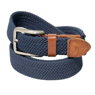 Cinto trançado tecido elástico masculino Tommy Bahama com acabamento de couro azul marinho tamanho G/XL - Imagem 1 de 4