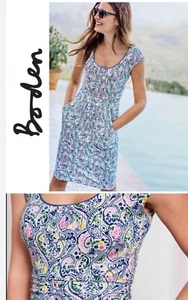 Boden Margot Dress Jersey Multi Floral Scoop Neck Cap Sleeve Pockets US 8R - Picture 1 of 8