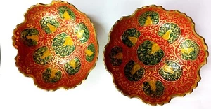 Set 2 Collectibles Brass Vintage Snack Bowls Handpainted Home Decor Handicraft - Picture 1 of 5