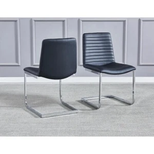 Modern Black Dining Table Chairs, Stainless Steel Frame, Faux Leather, Set of 6 - Picture 1 of 3