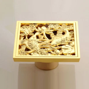 Scarico pavimento bagno antiodore vasca doccia scarico oro ottone drenaggio quadrato - Foto 1 di 2