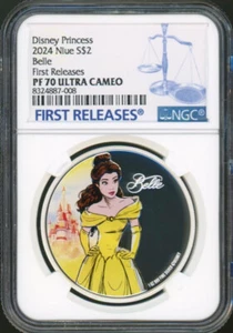 Disney Princess Belle Beauty Beast 1 oz moneta d'argento NGC 70 FR 2024 Niue - Foto 1 di 5