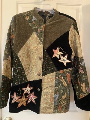 Alex Kim Artsy Jacket Blazer Patchwork Sequin Embroider Women PM Tapestry Beaded - Image 1 of 4