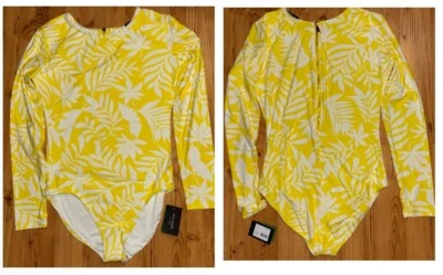 NUEVO CON ETIQUETAS $148 Traje de baño Kate Spade L amarillo floral protector contra erupciones paleta 1 pieza Foto 1 de 4