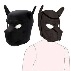 1*small black Dog Mask Puppy Play Dog Hood Mask Strap Slave Pup Role aninal mask - Picture 1 of 5