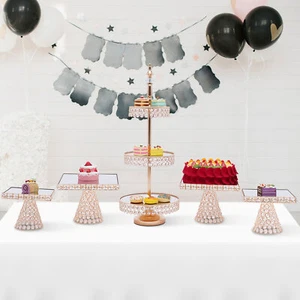 5 pezzi vassoi porta cupcake perline di cristallo set supporto per torta matrimonio NUOVO - Foto 1 di 11