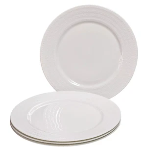 Mikasa Nellie White Dinner Plates 11" Bone China Embossed Dots Set of 4 - NEW - Picture 1 of 5