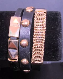 Black & Gold color Leather Bracelet - Picture 1 of 5
