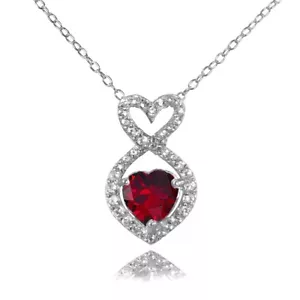 Sterling Silver Created Ruby and White Topaz Infinity Heart Necklace - Picture 1 of 4