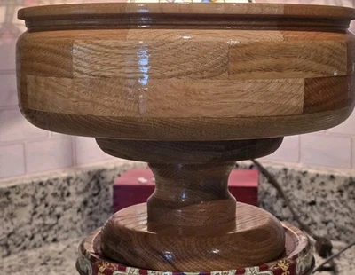 Tigela pedastal grande de madeira de carvalho. Carvalho. Feito à mão pesado. Excelente.  - Imagem 1 de 4